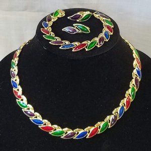 Vintage Jewel tone Necklace Bracelet Earrings Parure Set
